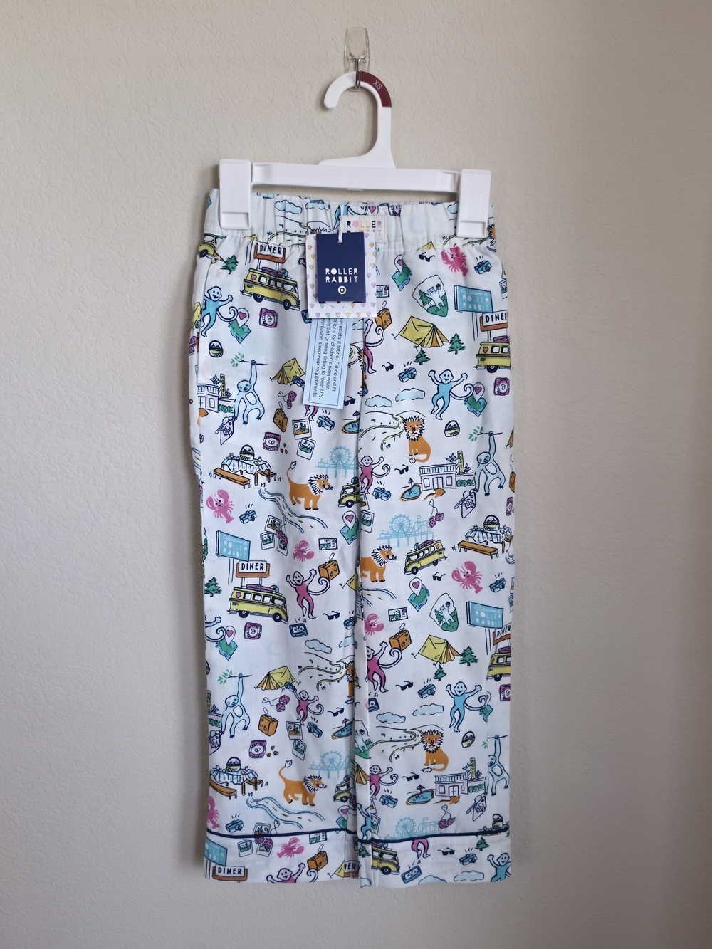Roller Rabbit X Target Boys White XS Pajama Pants with Multicolor Print